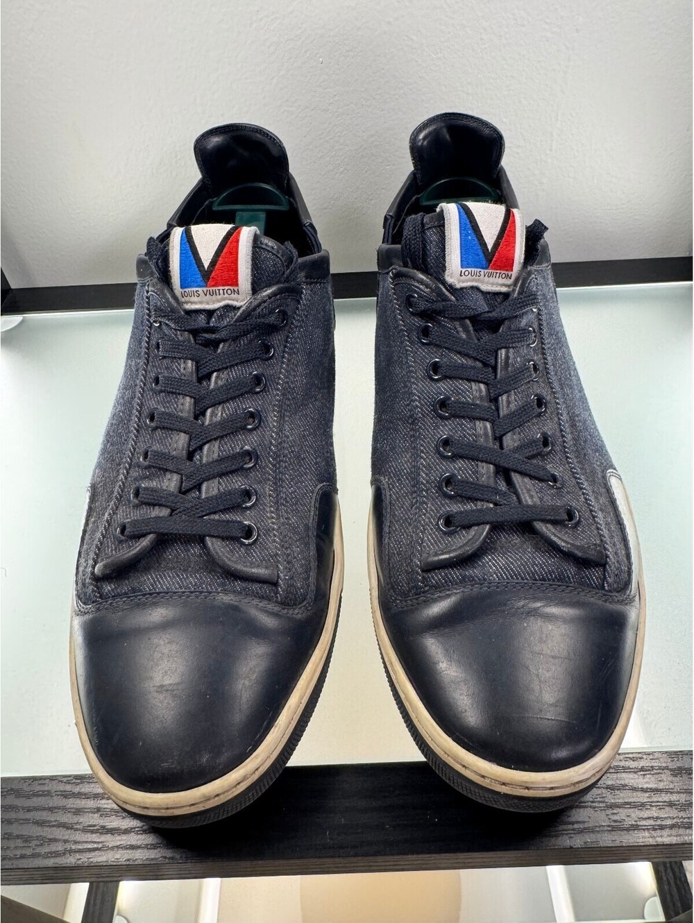 Louis Vuitton Men’s Blue Denim Leather Sneakers US 7.5 Rare Luxury Shoes
